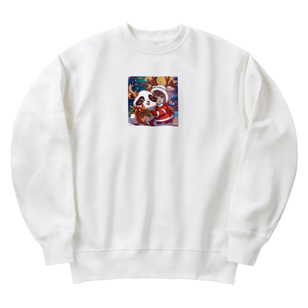 動物大好き＠たつまるのトナカイパンダとサンタはいつも仲良し Heavyweight Crew Neck Sweatshirt