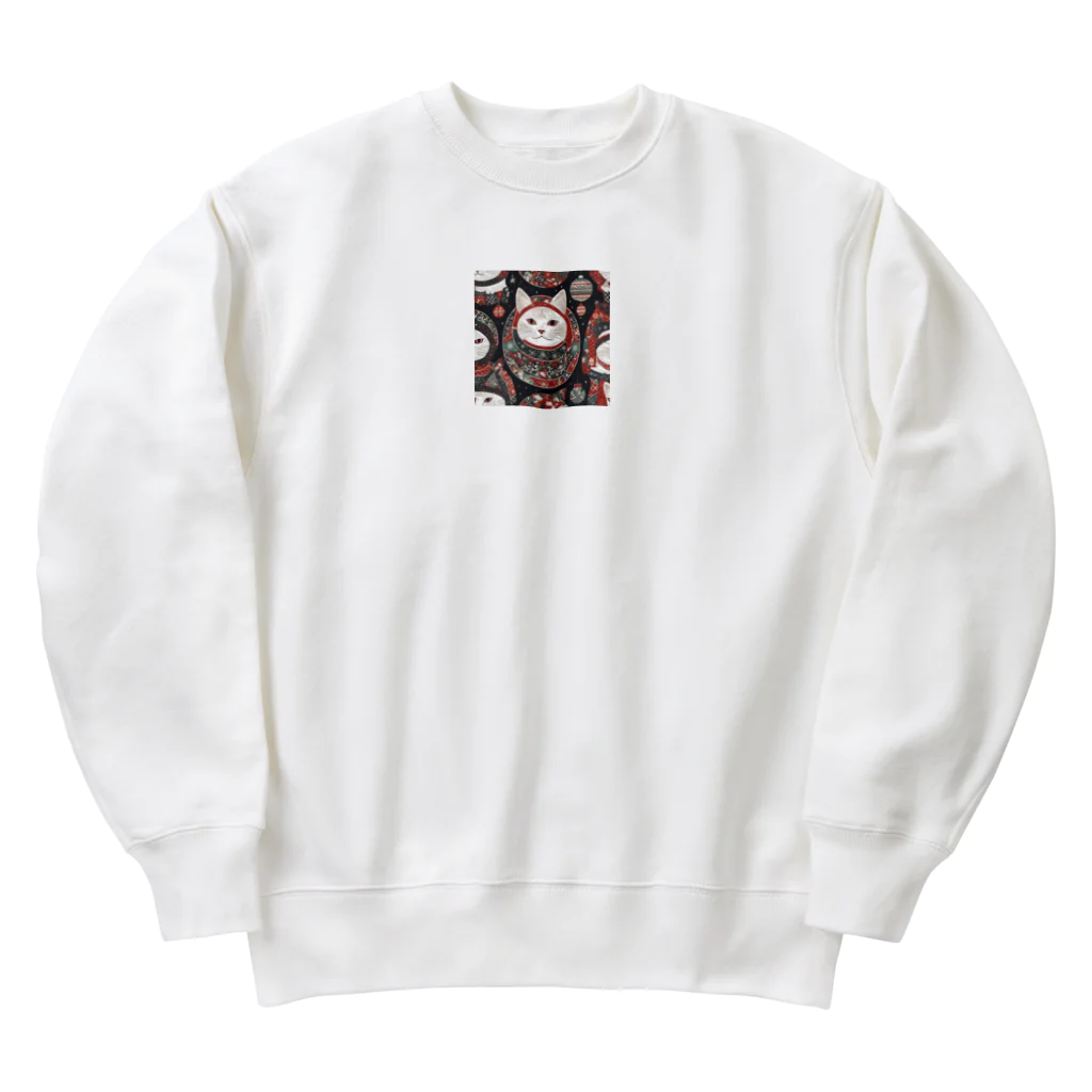 おだんきデザインの冬を楽しむキジトラさん Heavyweight Crew Neck Sweatshirt