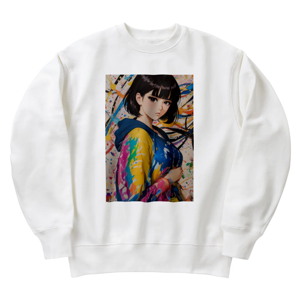 80s pop anime artの彼女はみなぎるエネルギーと魅力を放つ Heavyweight Crew Neck Sweatshirt