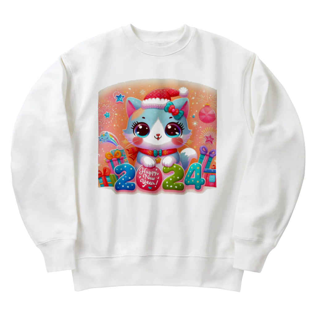 ニャーちゃんショップの新年を迎える猫  2024 Heavyweight Crew Neck Sweatshirt