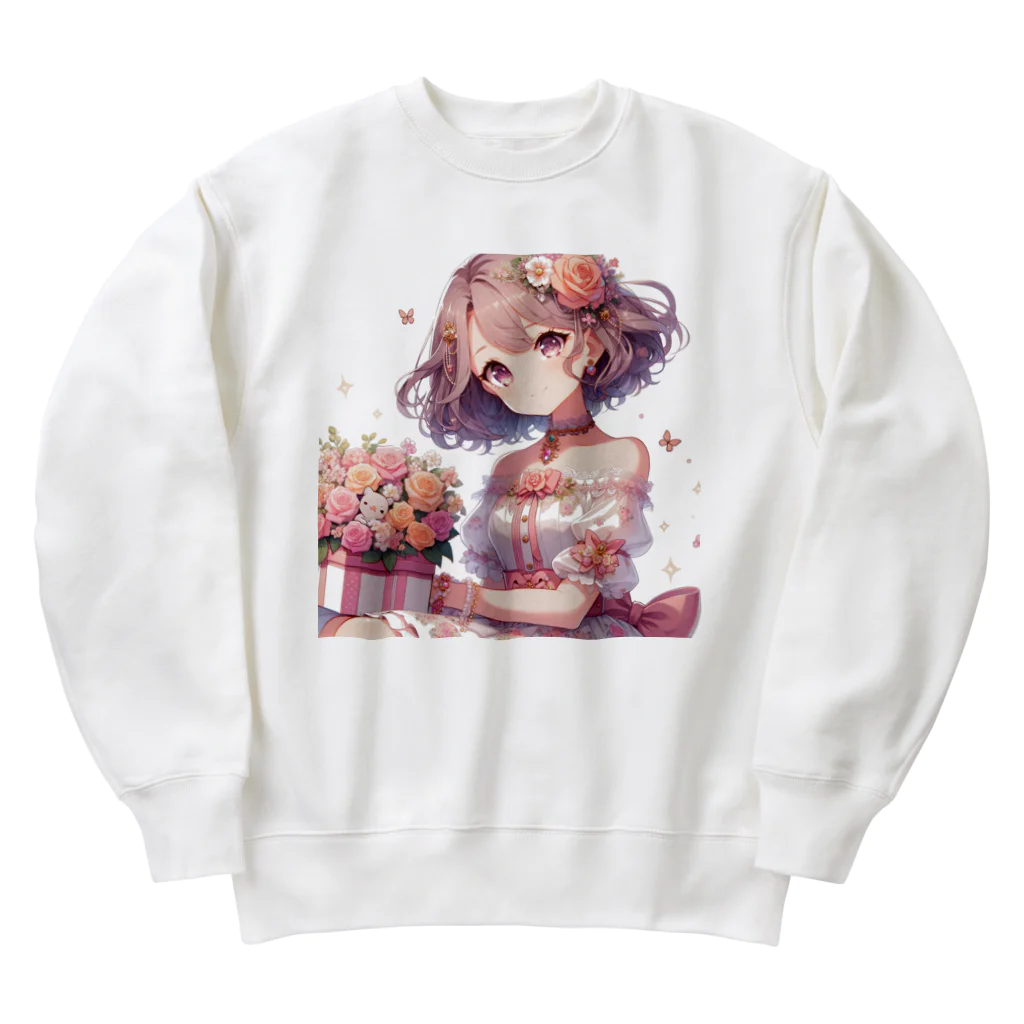 raio-nの春の花畑と少女 Heavyweight Crew Neck Sweatshirt