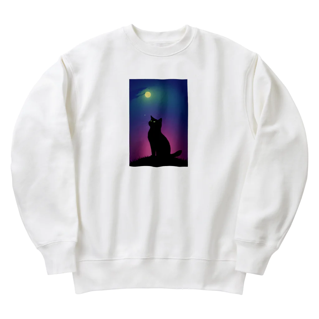 幸運のしっぽの黒猫と不思議な夜 Heavyweight Crew Neck Sweatshirt