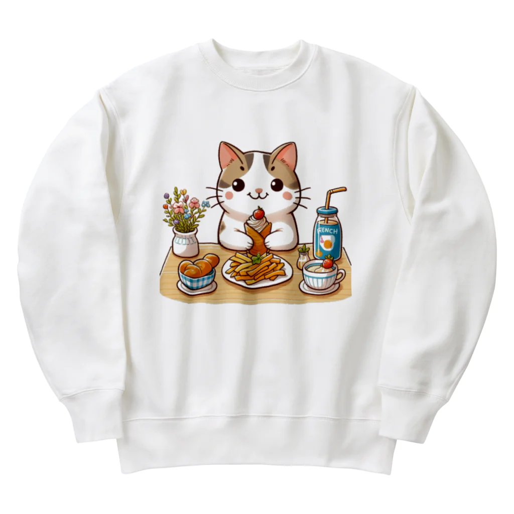 zuuu-の猫くんの豪華なカフェごはん♪ Heavyweight Crew Neck Sweatshirt