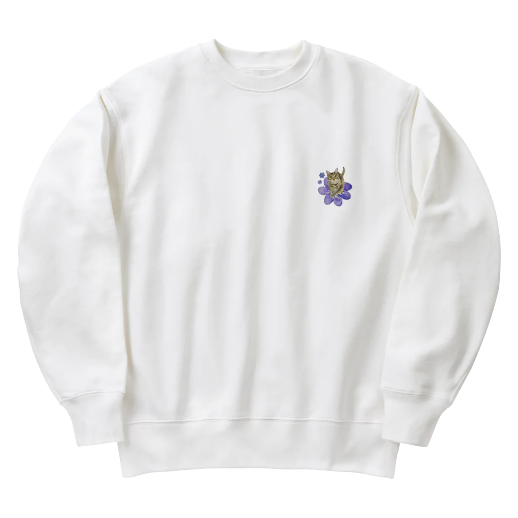 猫が好きすぎる絵描き　キジシマ ミキのキジトラくんミスミソウに乗る Heavyweight Crew Neck Sweatshirt