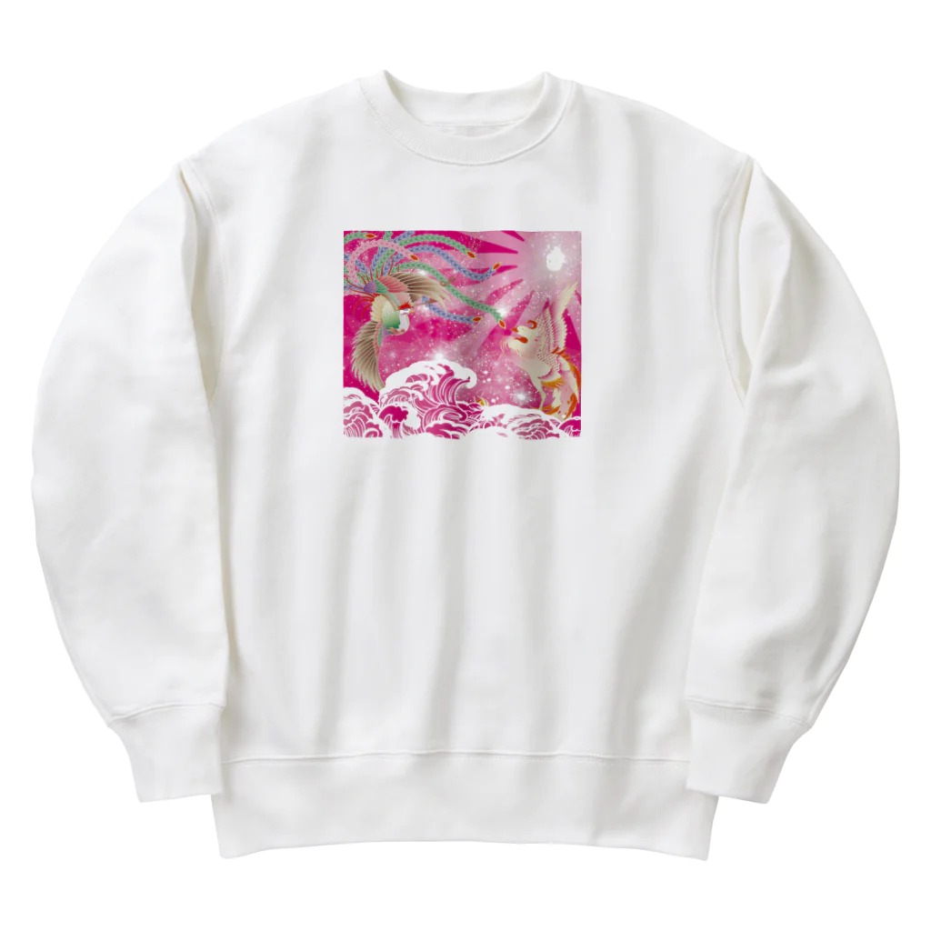 大漁旗　和柄のshopのピンク鳳凰　波　和柄 Heavyweight Crew Neck Sweatshirt