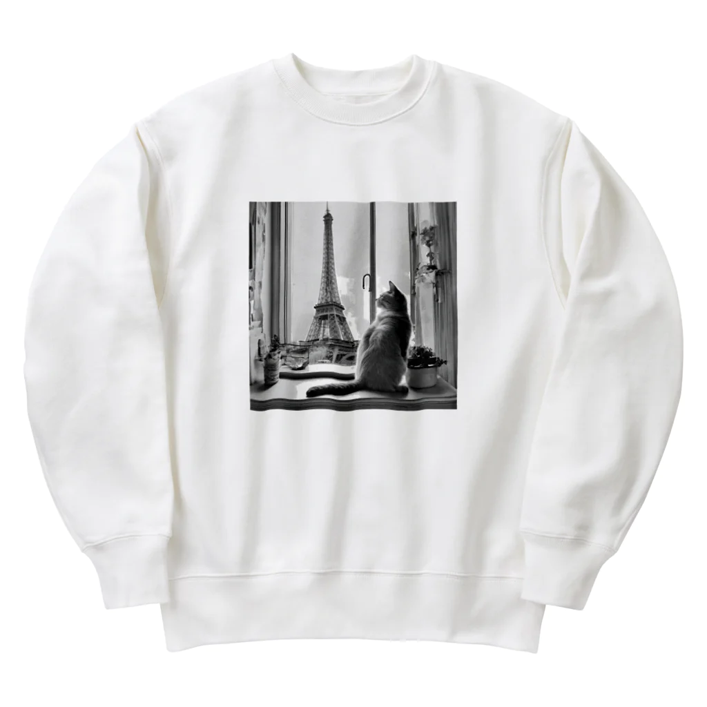 ゆかりのエッフェル塔と猫 Heavyweight Crew Neck Sweatshirt