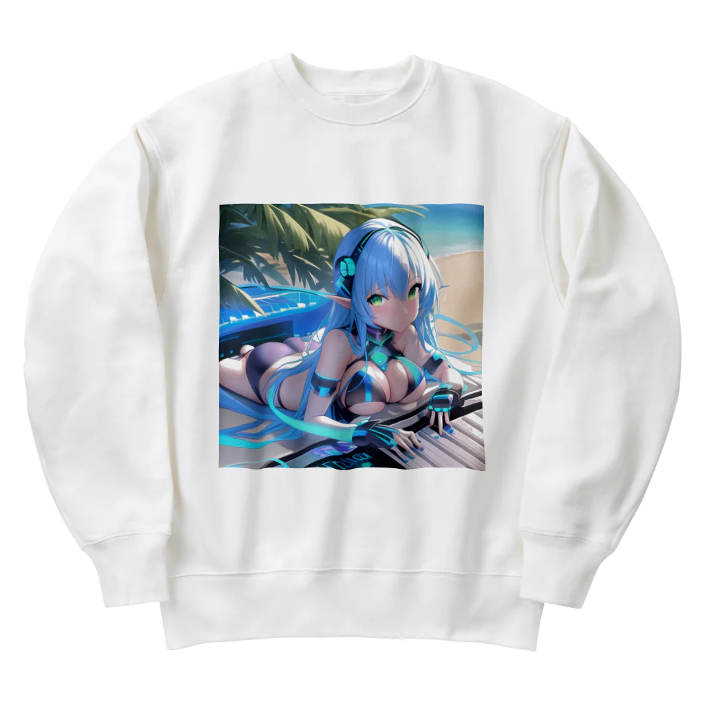 シロクマペンギンのエルフのサイバーピアニストの夏休み Heavyweight Crew Neck Sweatshirt