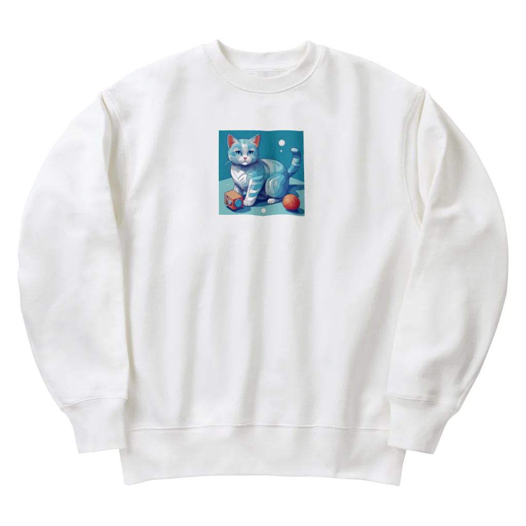 raft.weavingの狩猫ブルー Heavyweight Crew Neck Sweatshirt