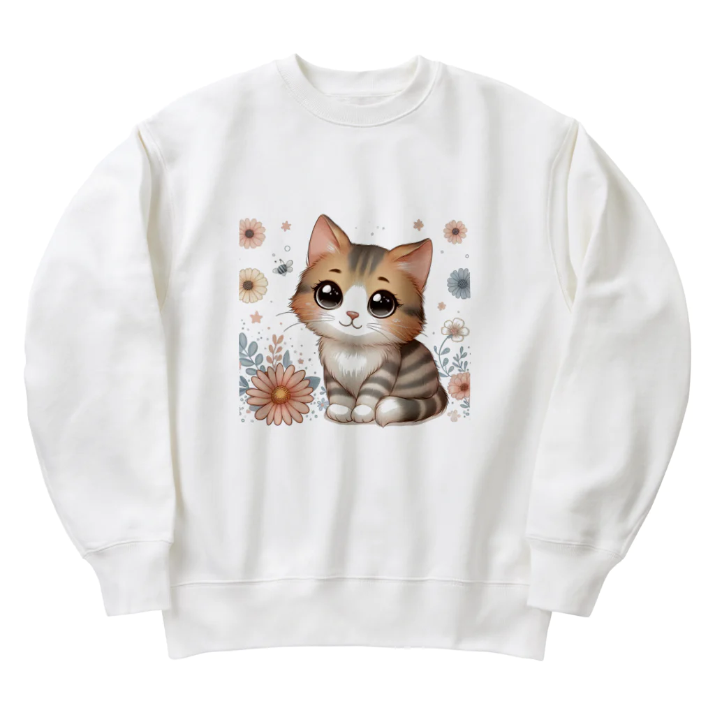 イラストアニマルズの癒しと可愛さが溢れるネコちゃん Heavyweight Crew Neck Sweatshirt