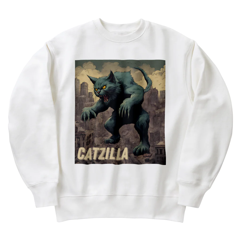 HappyFaceMarketのゴジラになりたい猫 CATZILLA Heavyweight Crew Neck Sweatshirt