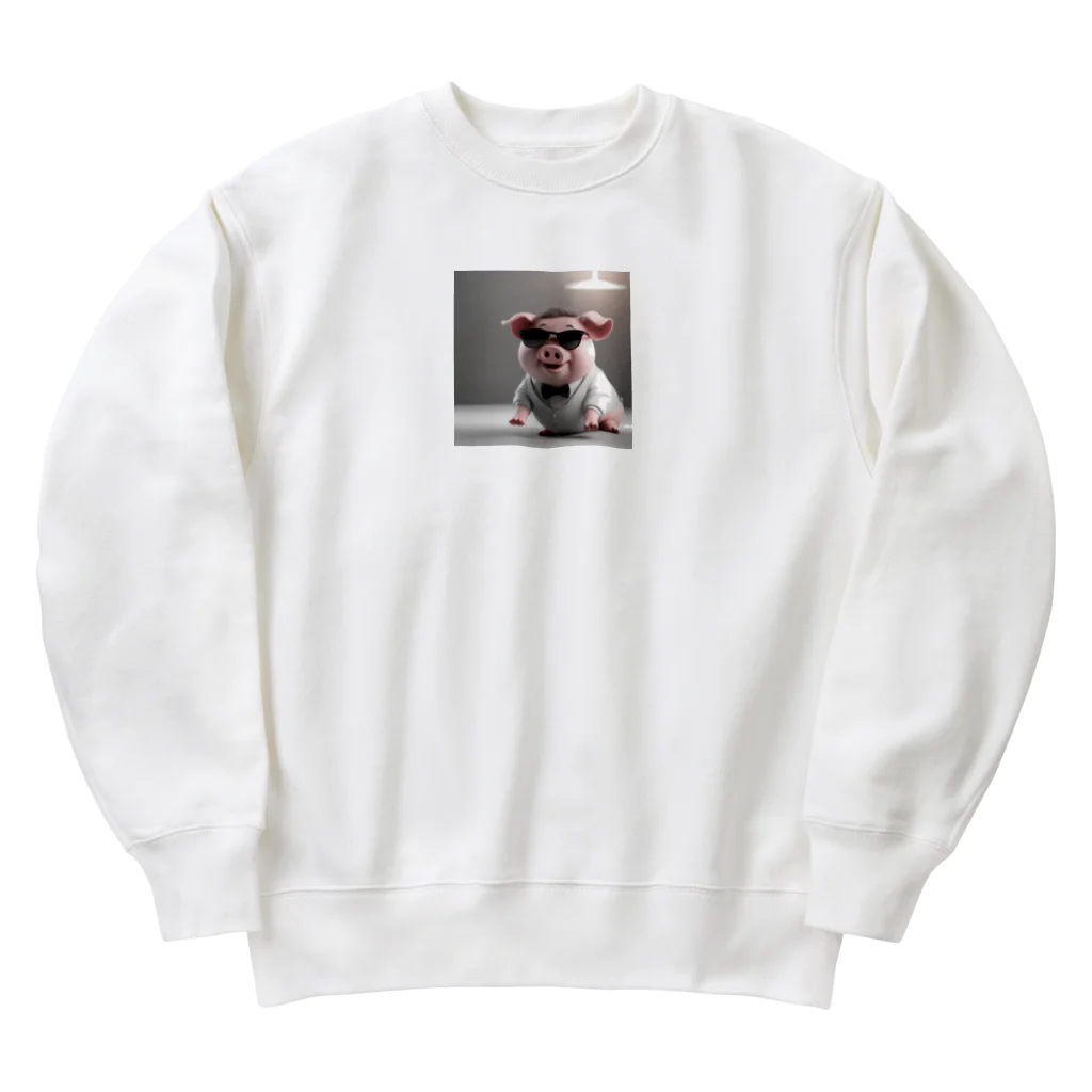 サングラスキャラのユニークなスタイルのサングラスをかけたブタ登場！ Heavyweight Crew Neck Sweatshirt