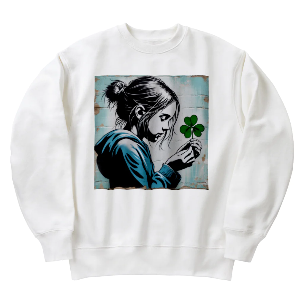 mihhyの三つ葉のクローバーでさえ、祈る少女 Heavyweight Crew Neck Sweatshirt