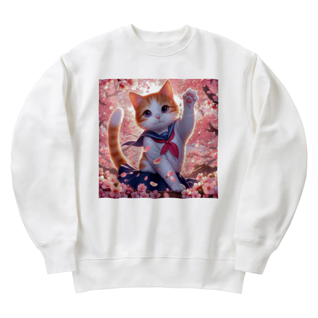 ParadigmStar　パラダイムスターの桜咲く華の学生猫 hana Heavyweight Crew Neck Sweatshirt