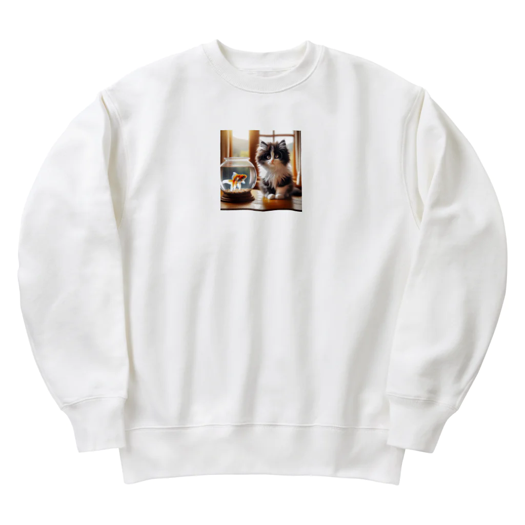 しき設計の仔猫と金魚 Heavyweight Crew Neck Sweatshirt