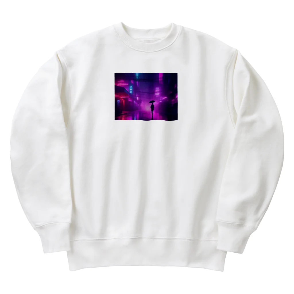 shell_hutの雨の降る夜、街灯が街を照らしながら、一人で歩く主人公 Heavyweight Crew Neck Sweatshirt