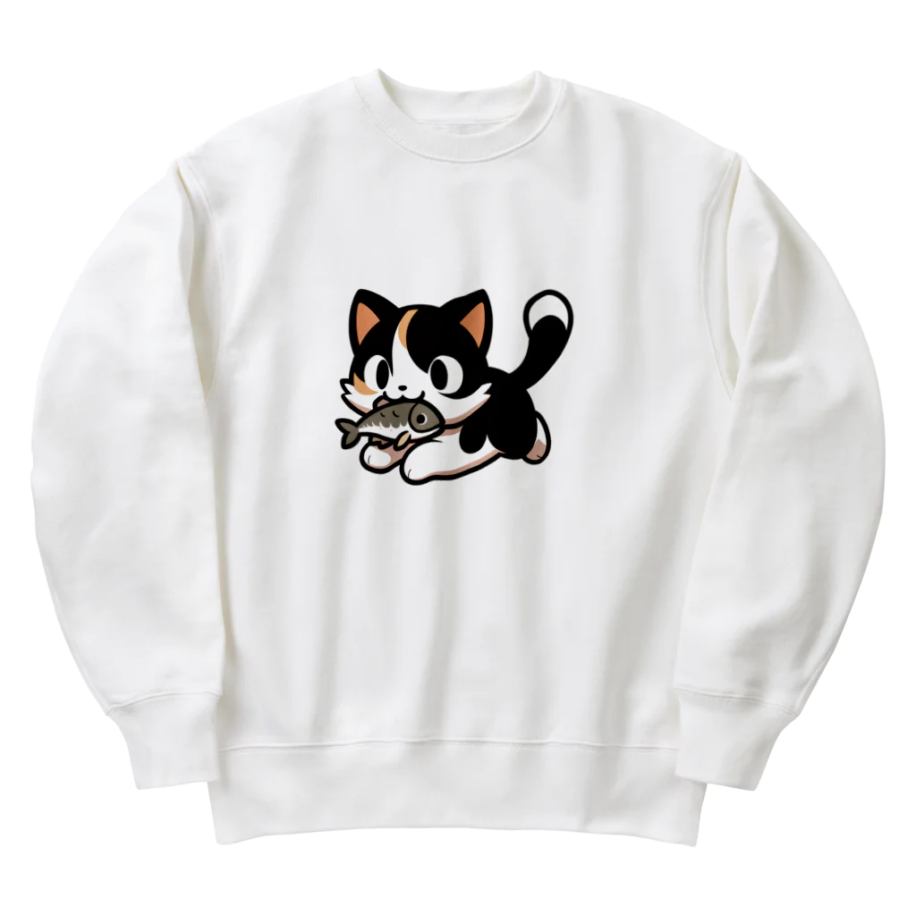 NyanClosetのお魚くわえて走る猫です。 Heavyweight Crew Neck Sweatshirt