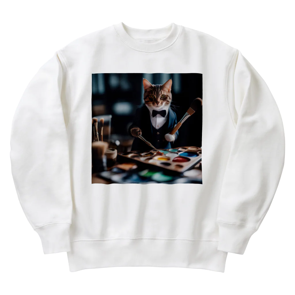 Koroniumの一匹の個性的な猫が絵筆を握っています Heavyweight Crew Neck Sweatshirt