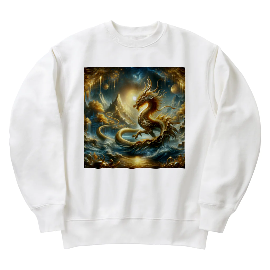 オウゲンとマーケットの金色の龍 Heavyweight Crew Neck Sweatshirt