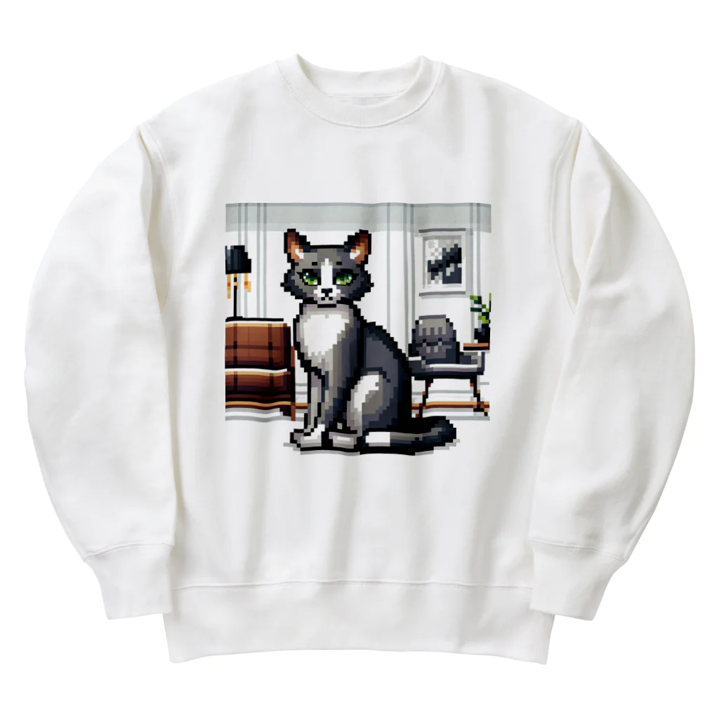 ピクセル堂のモダンレトロ：スタイリッシュなピクセル猫 Heavyweight Crew Neck Sweatshirt