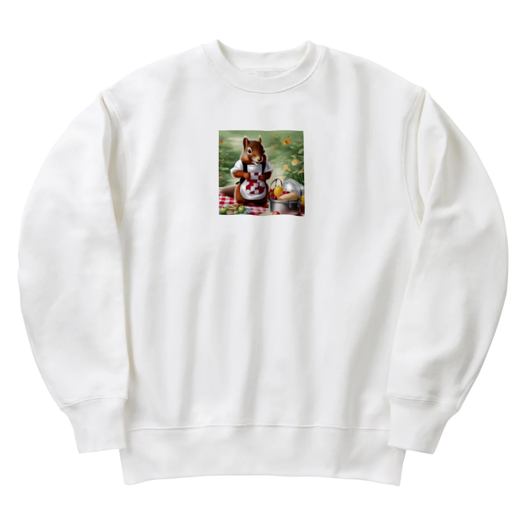 mari0909の可愛らしいシマリスのエプロン姿 Heavyweight Crew Neck Sweatshirt