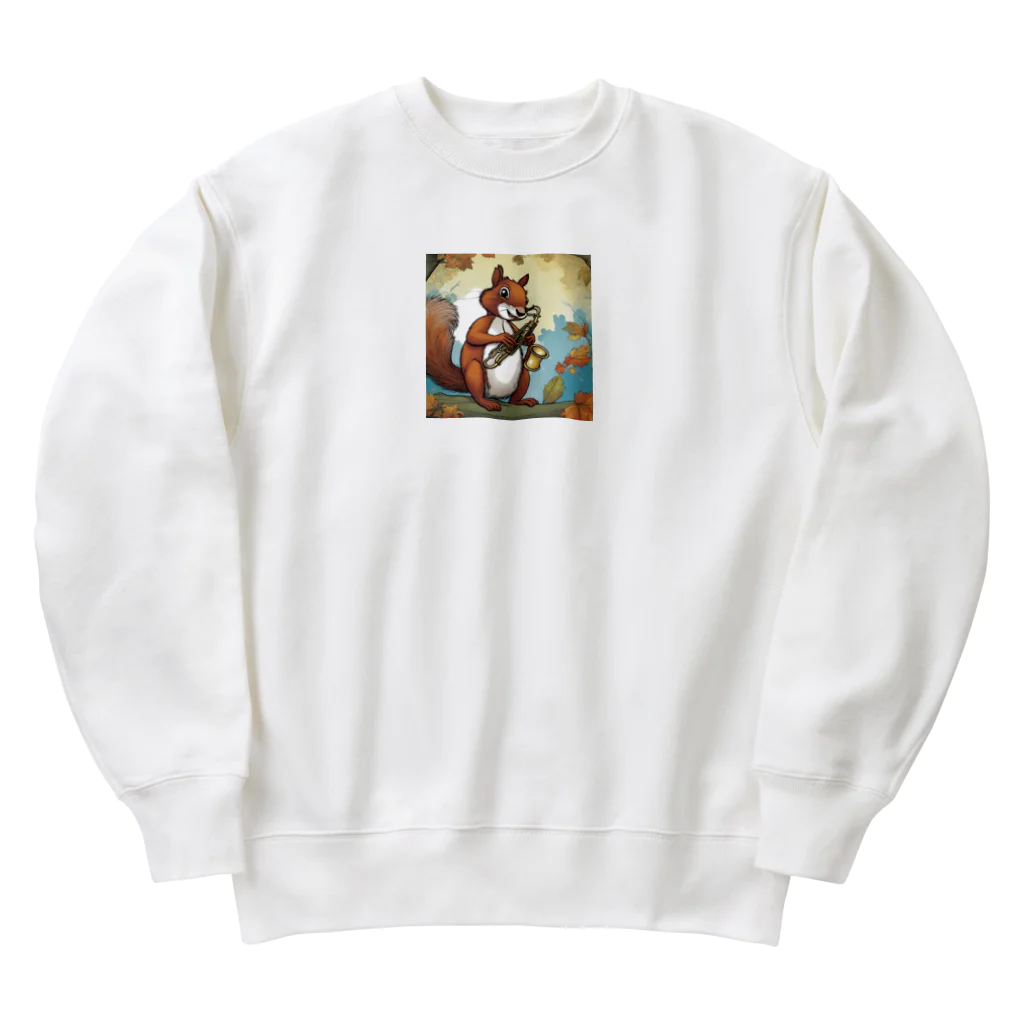 mari0909のリスがサックスを Heavyweight Crew Neck Sweatshirt