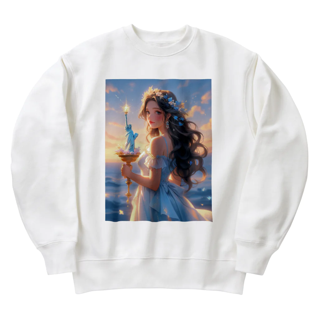 CHIKUSHOの自由の女神のミニチュアを持つ少女 Heavyweight Crew Neck Sweatshirt