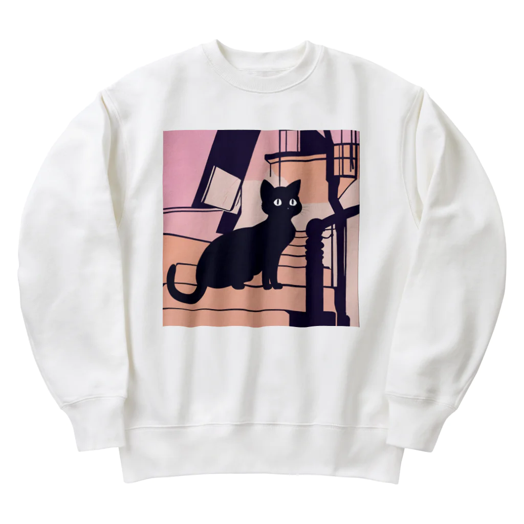 sefyの夕暮れの黒猫ちゃん Heavyweight Crew Neck Sweatshirt