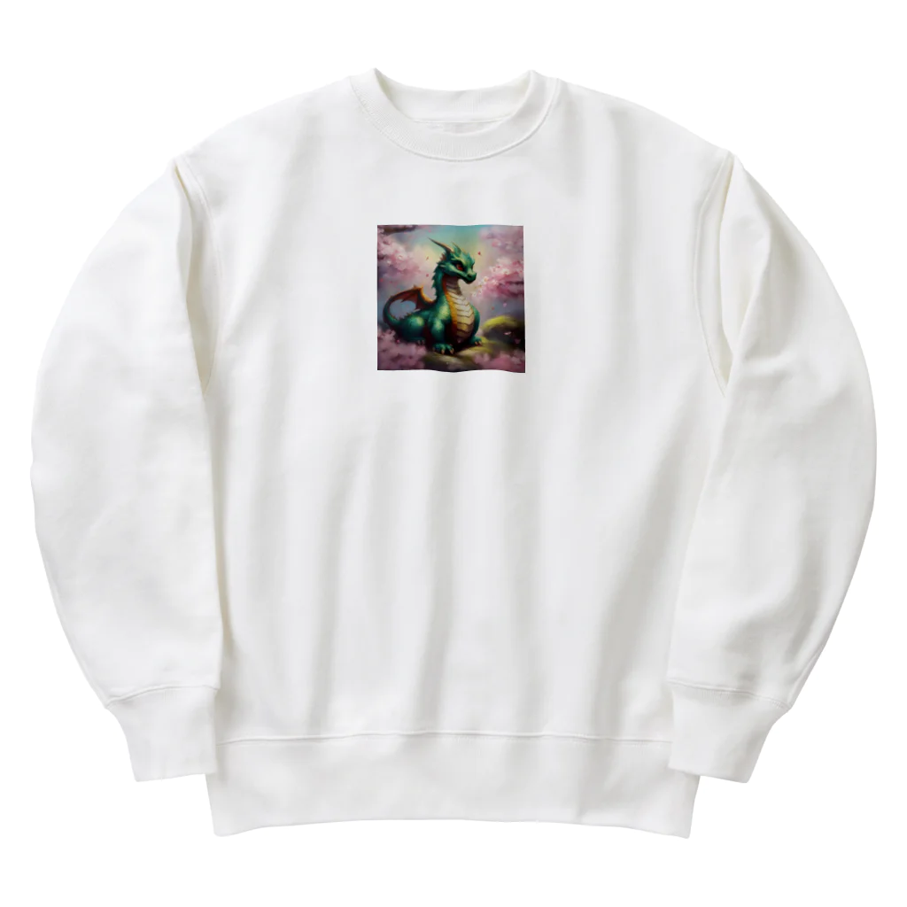 Sunbathingの桃の花の香りに誘われて喜んでいる竜 Heavyweight Crew Neck Sweatshirt