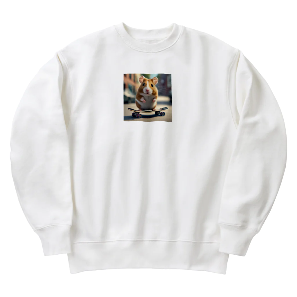 スケートボード、変な癖シリーズのスケボーに乗るハムスター Heavyweight Crew Neck Sweatshirt