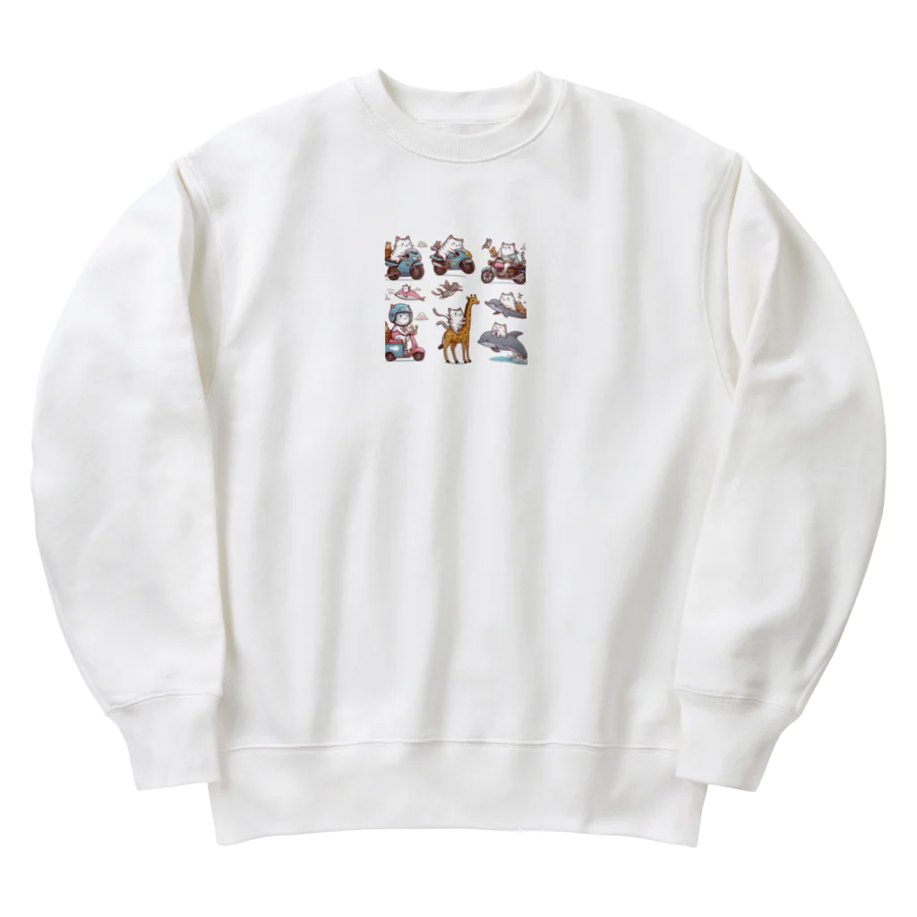 show0504の乗り物ネコ Heavyweight Crew Neck Sweatshirt