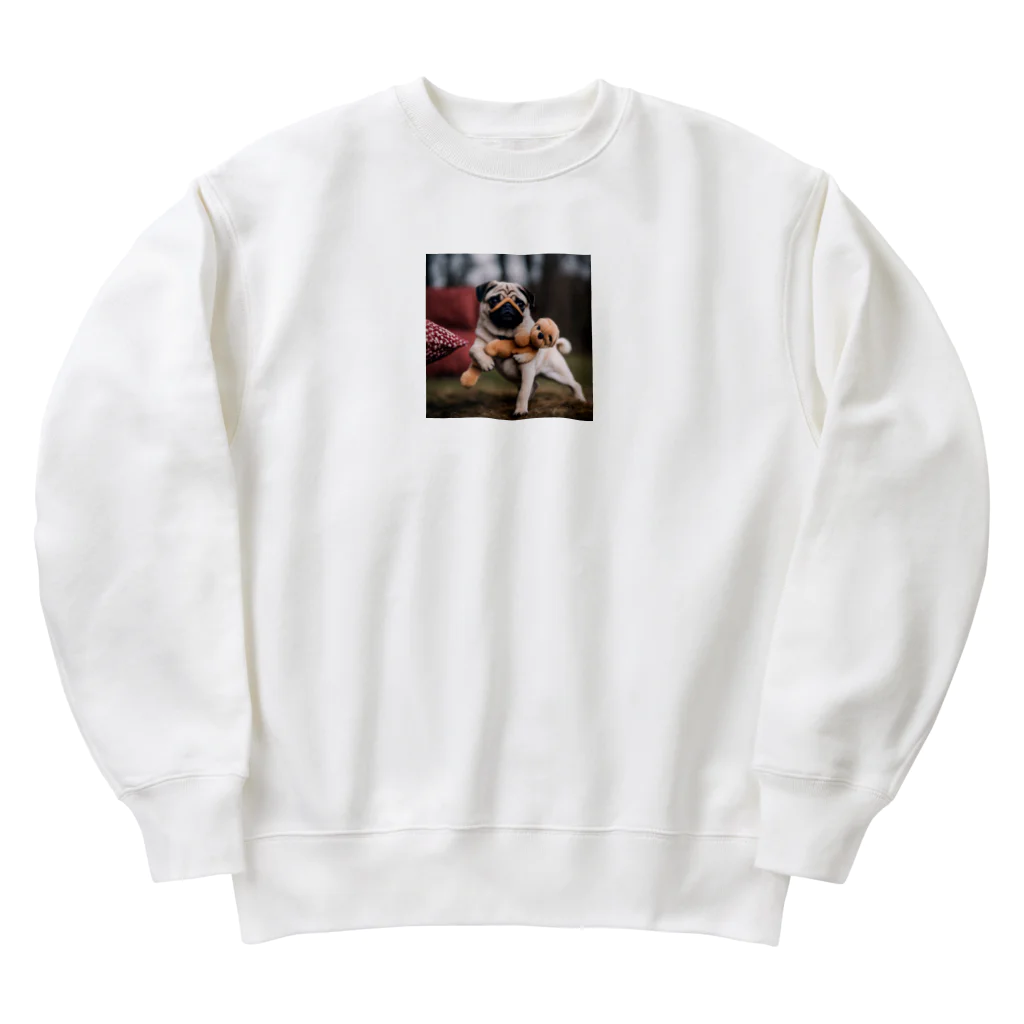 ODDS-345のぬいぐるみと格闘するパグ Heavyweight Crew Neck Sweatshirt