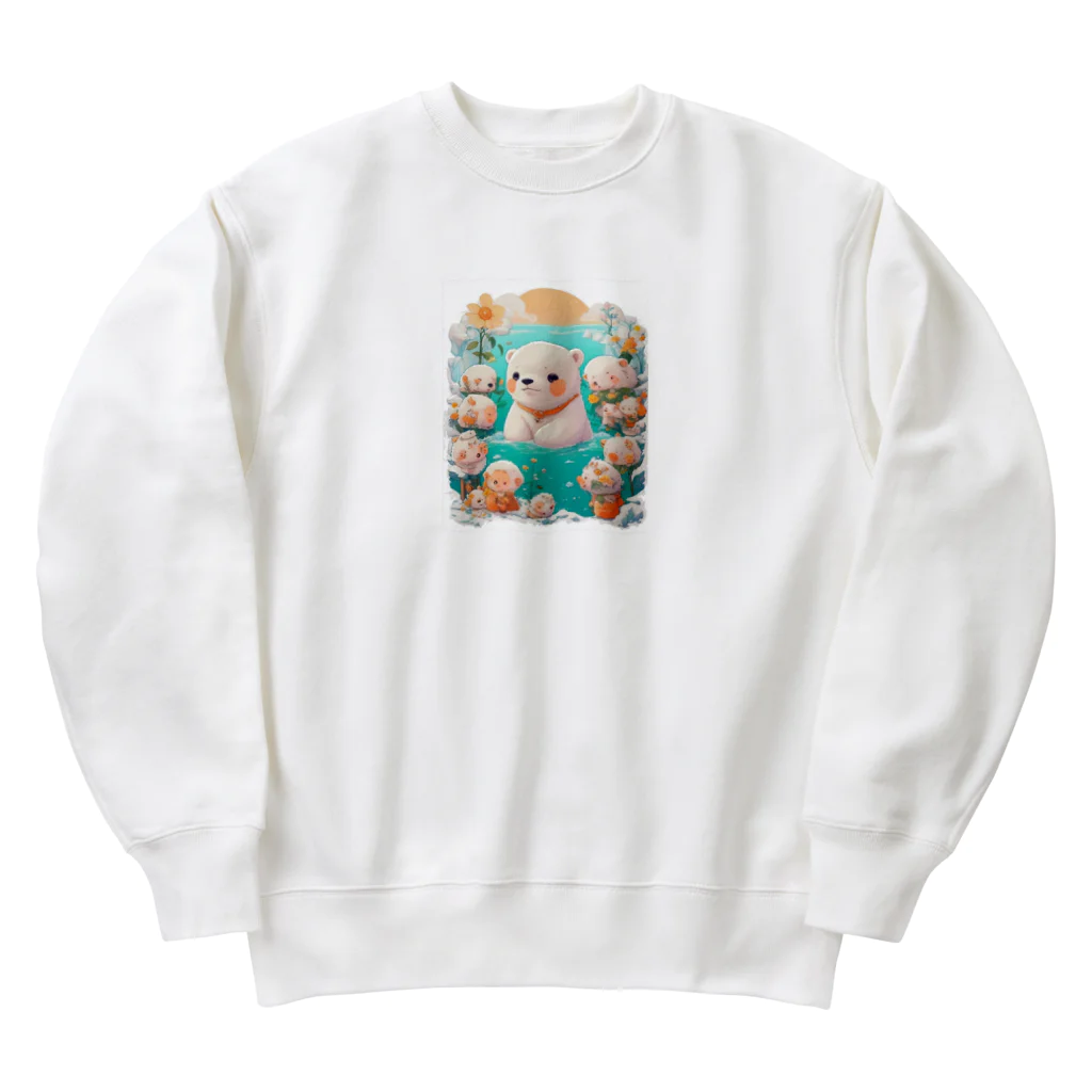 りんりんの可愛いシロクマちゃんショップ　かわいいよ！の水遊びをしている白熊 Heavyweight Crew Neck Sweatshirt