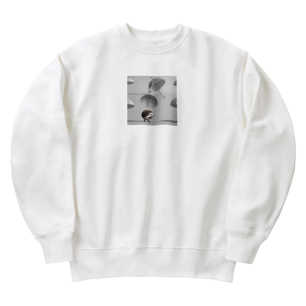 ininicoの小さな傘をさして歩いているハリネズミ Heavyweight Crew Neck Sweatshirt