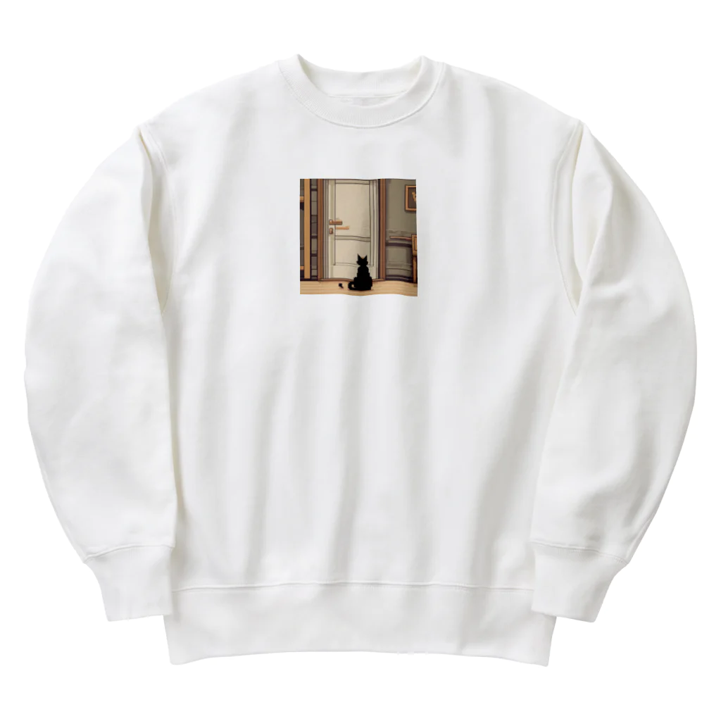 masaのドアの前で待っている猫 Heavyweight Crew Neck Sweatshirt