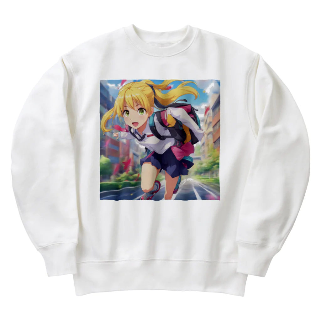 アニメ好きの野生味溢れる店J JK専門店の元気はつらつな、金髪ポニーテールJK Heavyweight Crew Neck Sweatshirt