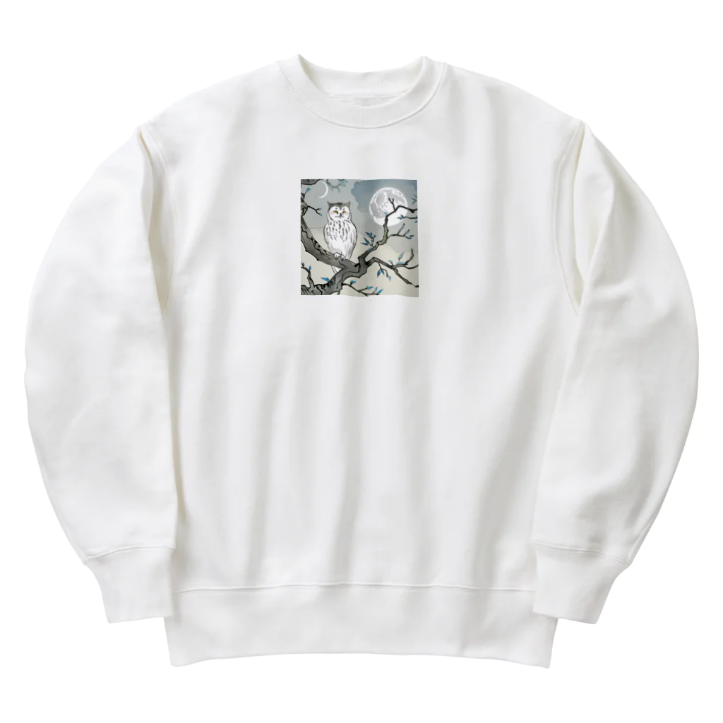 bigbamboofamilyの月明かりと梟 Heavyweight Crew Neck Sweatshirt