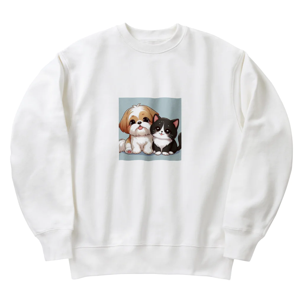 ワンコとにゃんちゃんズのシーズーと白黒にゃんこ Heavyweight Crew Neck Sweatshirt