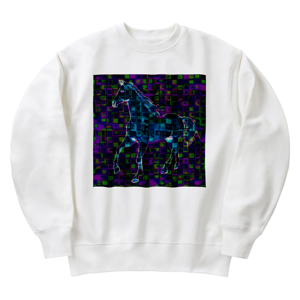 水草のデジタルでアートな馬 Ⅱ Heavyweight Crew Neck Sweatshirt