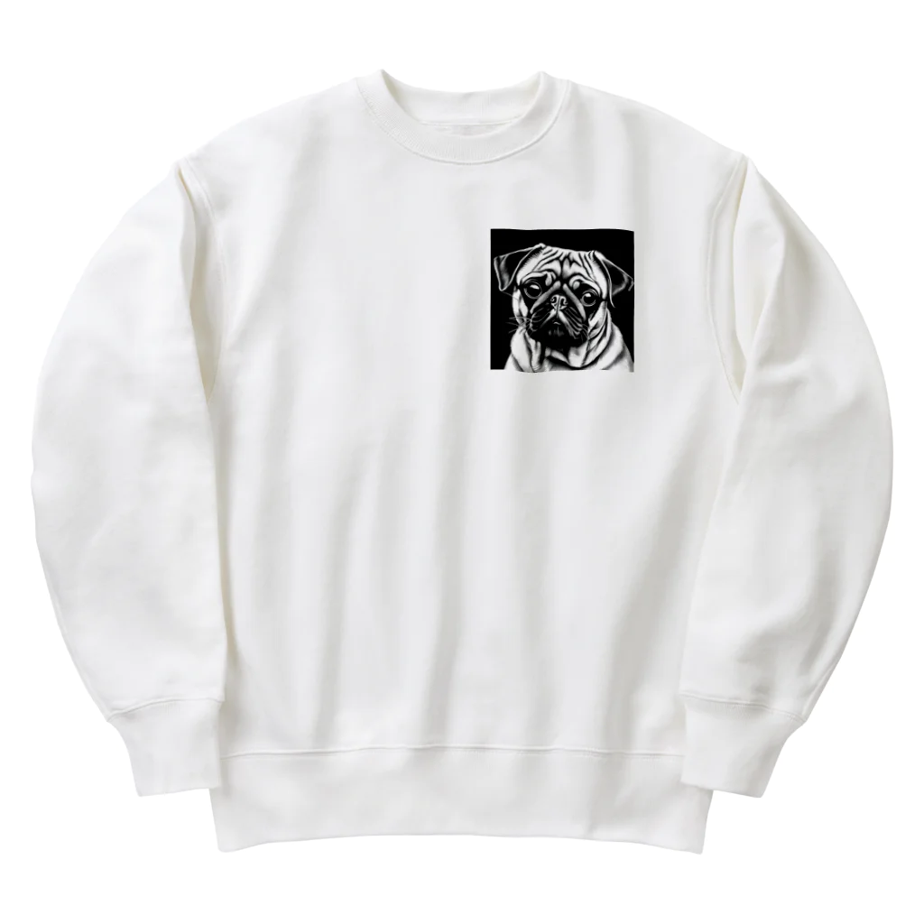 tune1014の水墨画調のパグ Heavyweight Crew Neck Sweatshirt