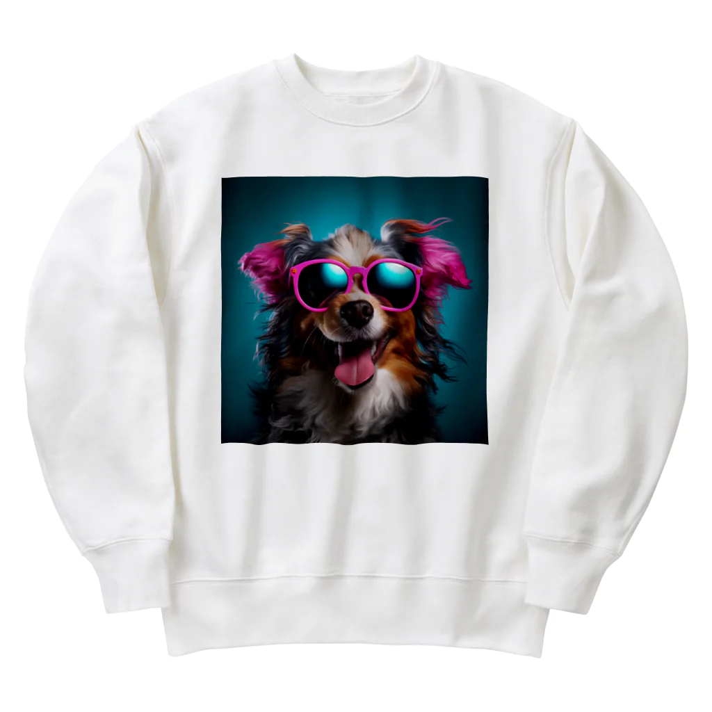 AQUAMETAVERSEのサングラスをかけた、かわいい犬 Marsa 106 Heavyweight Crew Neck Sweatshirt