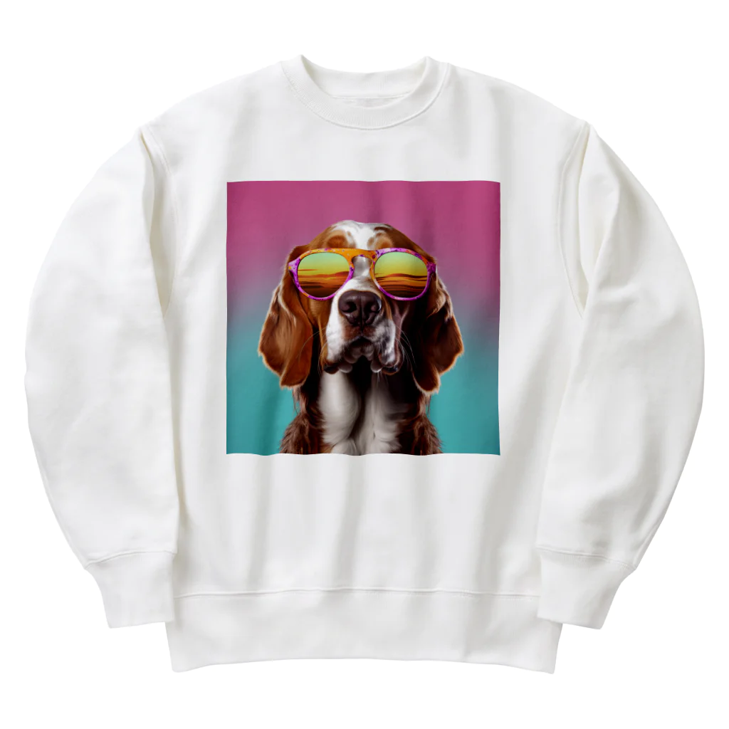 AQUAMETAVERSEのサングラスをかけた、かわいい犬 Marsa 106 Heavyweight Crew Neck Sweatshirt