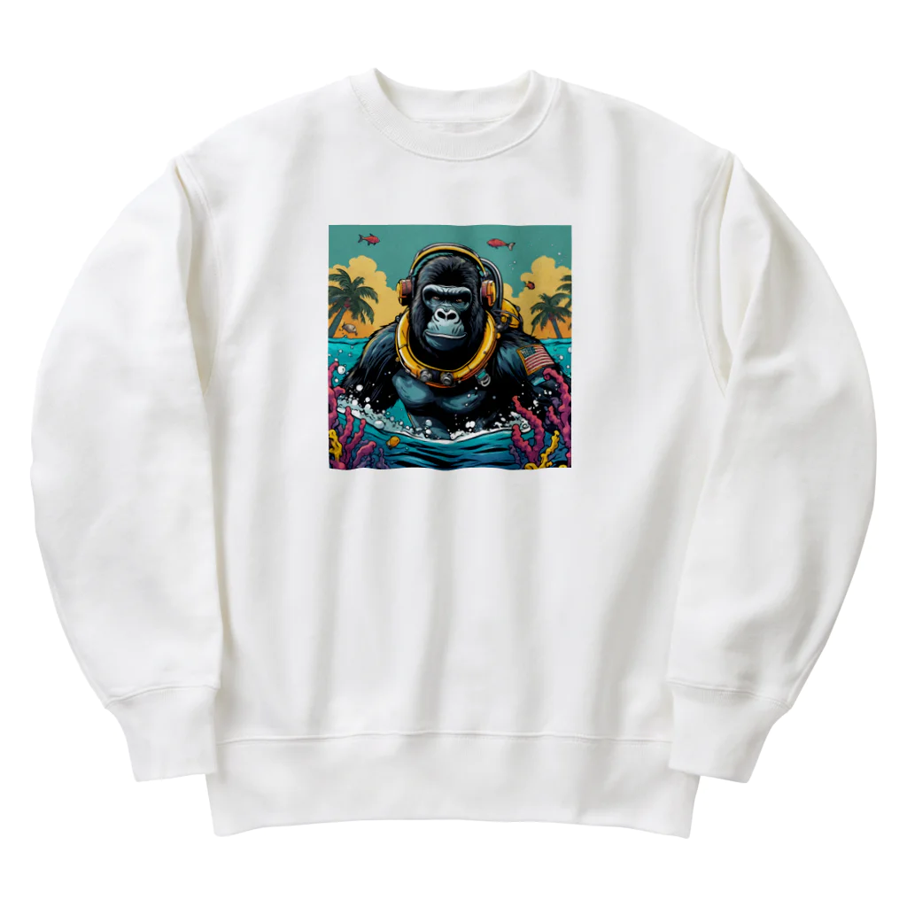 マジカルメッセージのスキューバダイビングをするゴリラ Heavyweight Crew Neck Sweatshirt