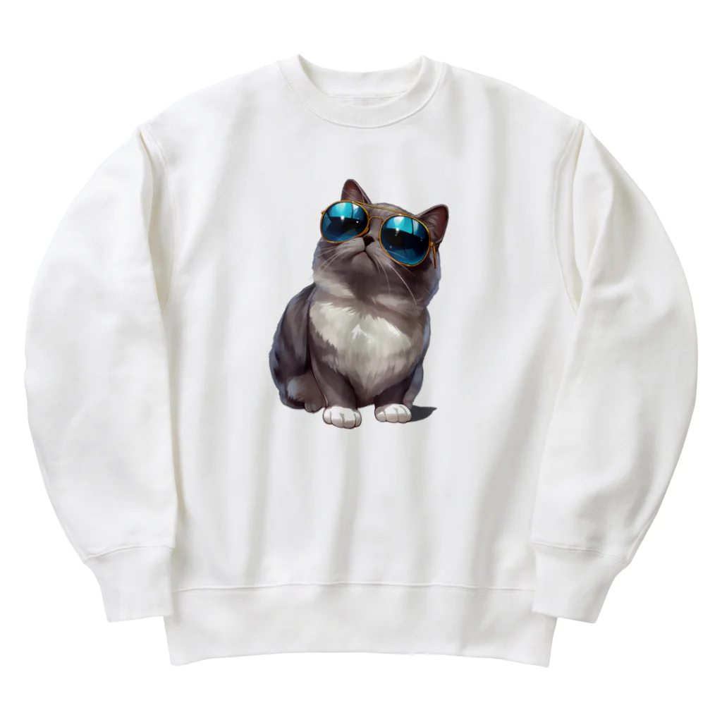 AQUAMETAVERSEのサングラスをかけた、かわいいネコ Marsa 106 Heavyweight Crew Neck Sweatshirt