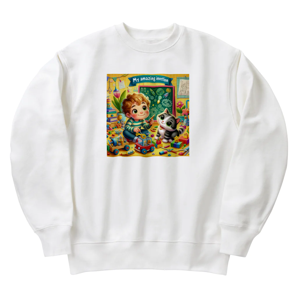 ほっこり絵音舎のぼくのすごいはつめい Heavyweight Crew Neck Sweatshirt