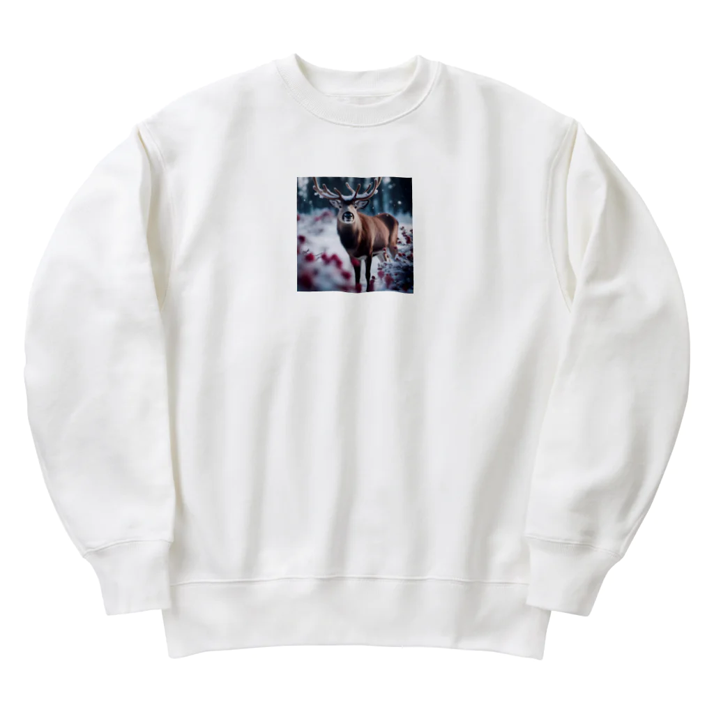 colaman0201の赤花のトナカイ Heavyweight Crew Neck Sweatshirt