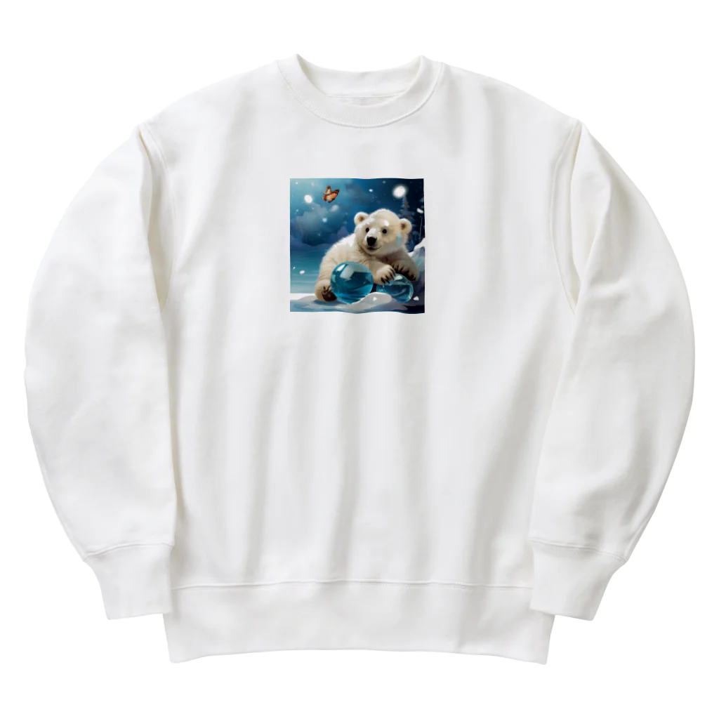 りんりんの可愛いシロクマちゃんショップ　かわいいよ！のボールを守っている白熊 Heavyweight Crew Neck Sweatshirt