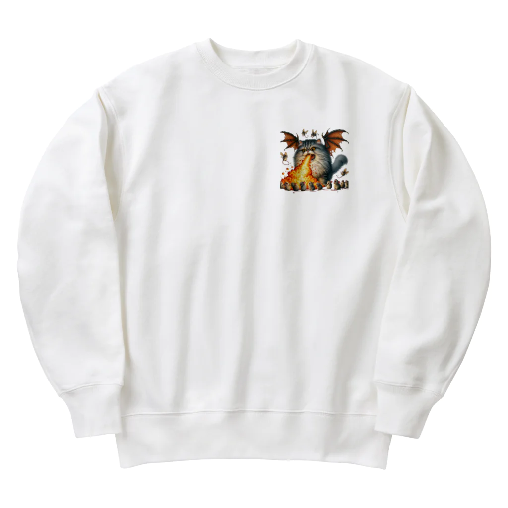 nekodoragonのブサカワ！火噴き猫ドラゴン　背景透過ver Heavyweight Crew Neck Sweatshirt