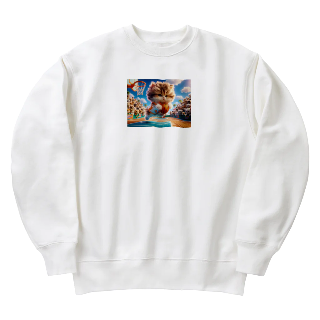 スポーツにゃんこ大戦争のバスケットボールにゃんこ Heavyweight Crew Neck Sweatshirt