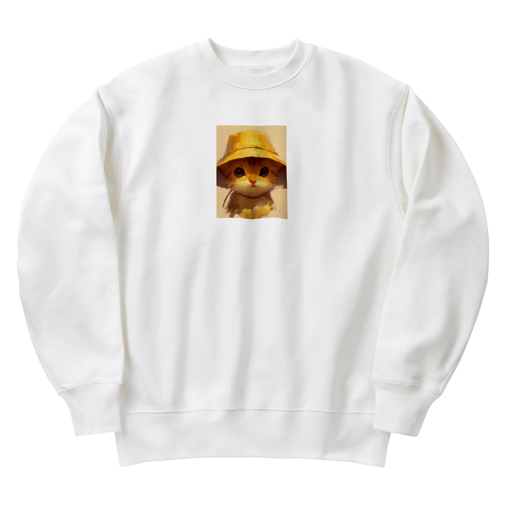 AQUAMETAVERSEの帽子をかぶった可愛い子猫 Marsa Heavyweight Crew Neck Sweatshirt