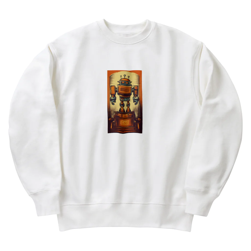 mirinconixのブリキのヴィンテージ風ロボットのイラスト Heavyweight Crew Neck Sweatshirt